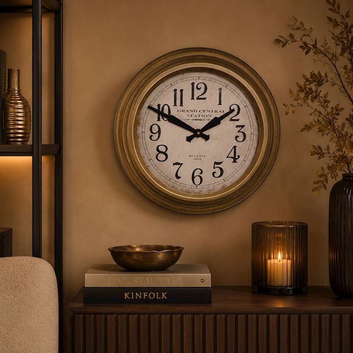 A/Q BRASS GRAND CENTRAL WALL CLOCK 42x42cm